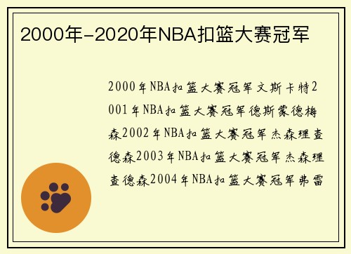2000年-2020年NBA扣篮大赛冠军